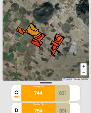 Mapa microclimático de grados día de una finca y acumulación por sector