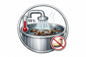 Tratamiento hidrotérmico anti larvas