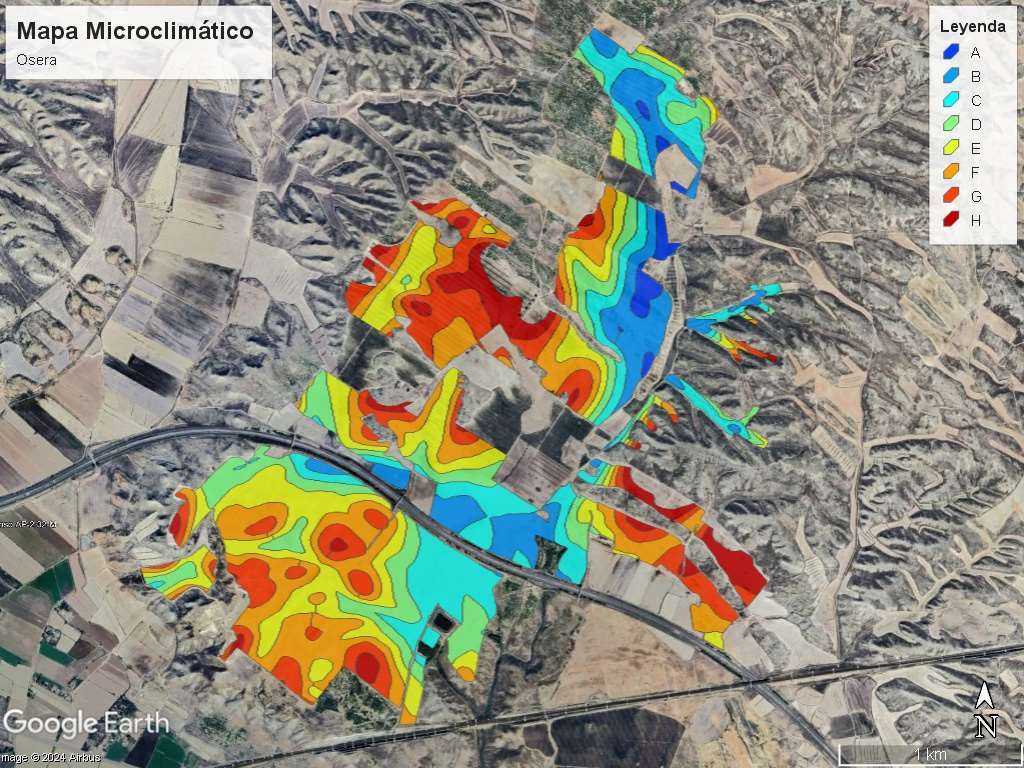 Mapa microclimático de una finca de pistachos en Aragón, España