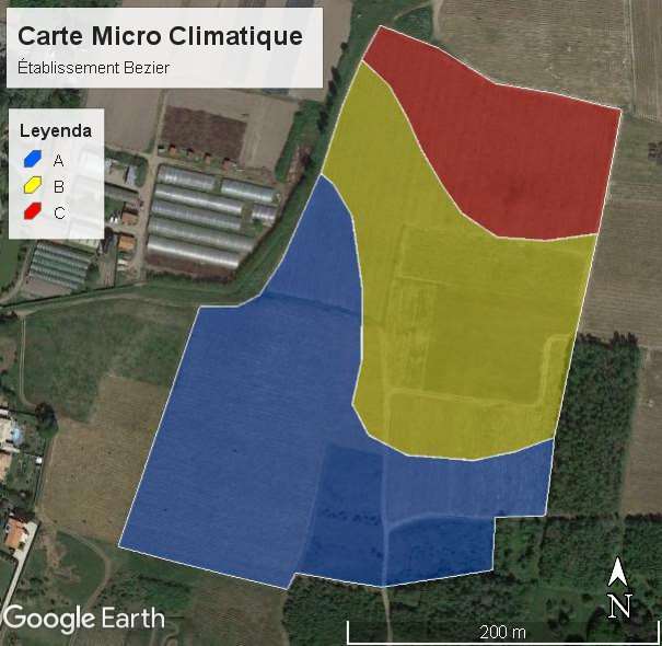 Carta microclimática de una parcela de vid en Bordeaux, Francia