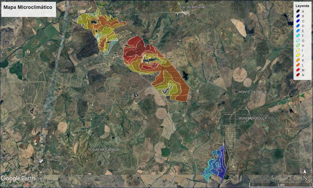 Mapa microclimático de una finca de almendros en Castelo Branco, Portugal